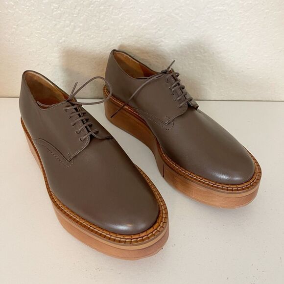 Robert Clergerie Brook wood effect chocolate brown leather Derby platforms 38.5 - Picture 6 of 9